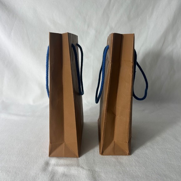 2 VTG Louis Vuitton Small Shopping Bags Brown with Blue Braided Handles 6"x2"x8" - Picture 2 of 13